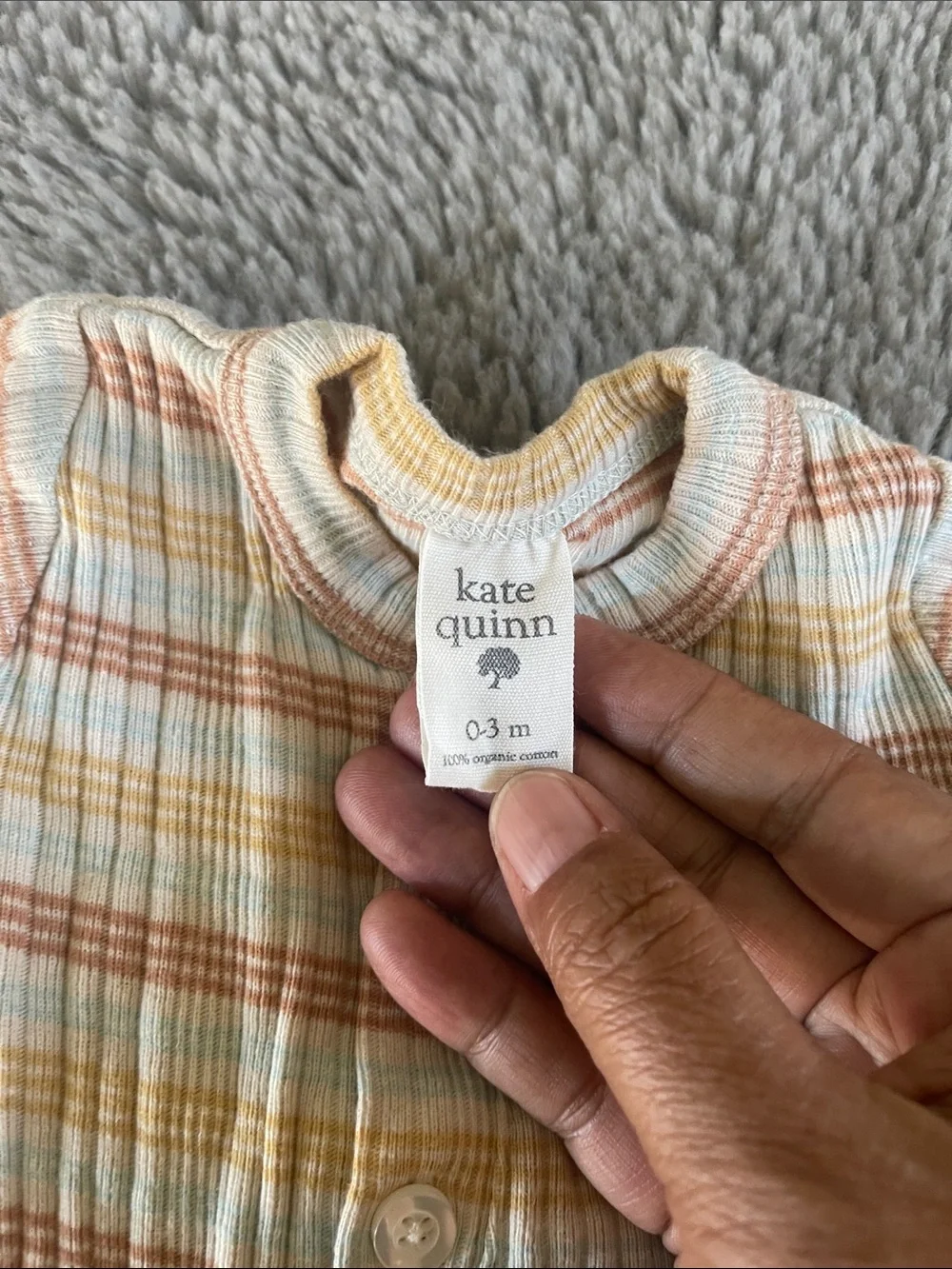 kate quinn Cream, Rust & Yellow Striped Ribbed Baby One-Piece Romper Sz 0/3M